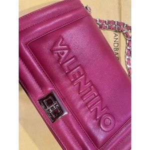 NWT -VALENTINO BY MARIO VALENTINO Alice Embossed Logo Leather Shoulder Bag Red